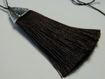 10x 80MM Coconut Brown Polyester Tassels Pendant With Silver Alloy Tibetan Cap - Image 1