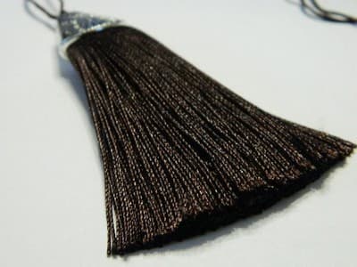 10x 80MM Coconut Brown Polyester Tassels Pendant With Silver Alloy Tibetan Cap - Thumbnail 4