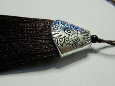 10x 80MM Coconut Brown Polyester Tassels Pendant With Silver Alloy Tibetan Cap - Thumbnail 3
