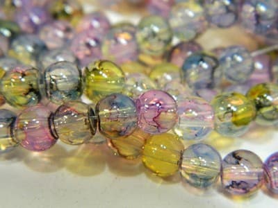 6MM Yellow, Blue & Pink Opalite Glass Beads - Round - Image 1