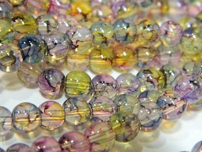 6MM Yellow, Blue & Pink Opalite Glass Beads - Round - Thumbnail 3