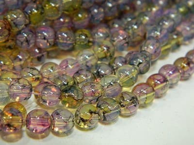 6MM Yellow, Blue & Pink Opalite Glass Beads - Round - Thumbnail 6