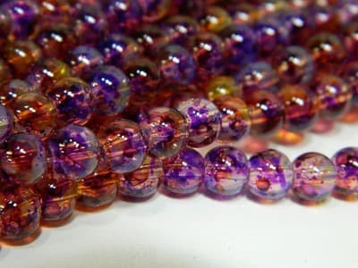 6MM Purple & Yellow Opalite Glass Beads - Round Glass - Thumbnail 2
