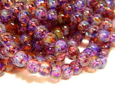6MM Purple & Yellow Opalite Glass Beads - Round Glass - Thumbnail 6