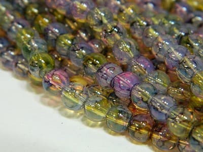6MM Yellow, Blue & Pink Opalite Glass Beads - Round - Thumbnail 2
