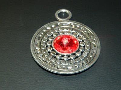 73MM Round Silver Red Acrylic Rhinestone Necklace Pendant- Silver - Image 1