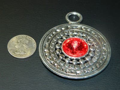 73MM Round Silver Red Acrylic Rhinestone Necklace Pendant- Silver - Thumbnail 3