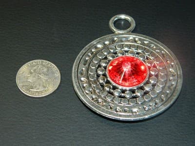 73MM Round Silver Red Acrylic Rhinestone Necklace Pendant- Silver - Thumbnail 2