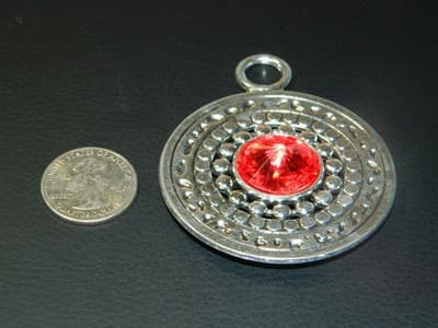 73MM Round Silver Red Acrylic Rhinestone Necklace Pendant- Silver - Thumbnail 4