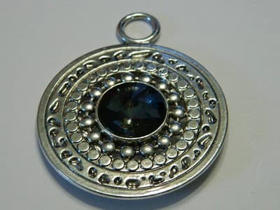 x 73MM Tibetan Style Round Silver Black Acrylic Rhinestone Necklace Pendant - - Thumbnail 5