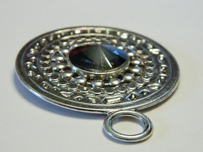 x 73MM Tibetan Style Round Silver Black Acrylic Rhinestone Necklace Pendant - - Thumbnail 4