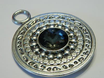 x 73MM Tibetan Style Round Silver Black Acrylic Rhinestone Necklace Pendant - - Thumbnail 2