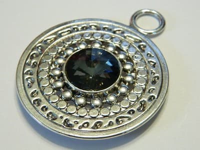 x 73MM Tibetan Style Round Silver Black Acrylic Rhinestone Necklace Pendant - - Thumbnail 7