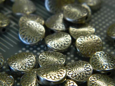 8.5MM Flat Round Tibet Style Silver Coin Spacer Beads - Silver Colored Disk - Thumbnail 3