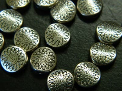8.5MM Flat Round Tibet Style Silver Coin Spacer Beads - Silver Colored Disk - Thumbnail 2
