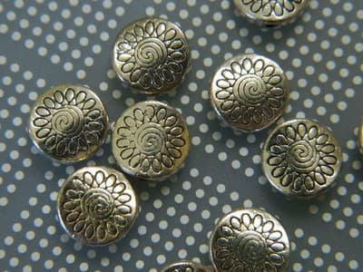 8.5MM Flat Round Tibet Style Silver Coin Spacer Beads - Silver Colored Disk - Thumbnail 5