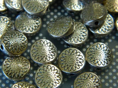 8.5MM Flat Round Tibet Style Silver Coin Spacer Beads - Silver Colored Disk - Thumbnail 4