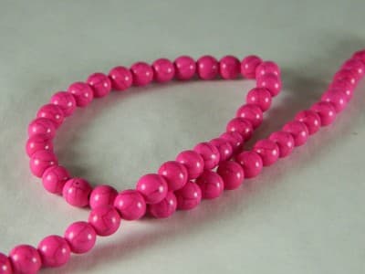 8MM Round Hot Pink Synthetic Howlite Beads - Deep Hot Pink Synthetic - Thumbnail 5