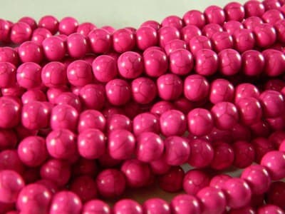 8MM Round Hot Pink Synthetic Howlite Beads - Deep Hot Pink Synthetic - Thumbnail 4
