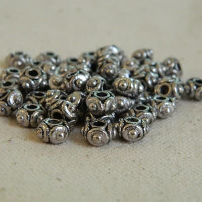 8MM Metal Alloy Tibet Style Muted Silver Bead Spacers - Spacer 8MM Beads With - Thumbnail 2