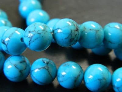 8MM Round Dark Turquoise Gemstone Beads - Turquoise Beads - Gemstone Round - Thumbnail 8