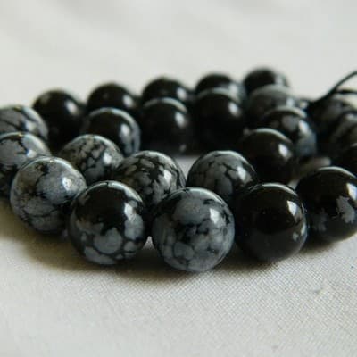 8MM Round Natural Snowflake Obsidian Gemstone Beads - Black & White Snowflake - Image 1