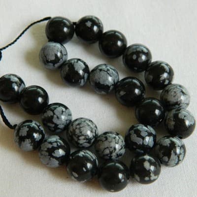 8MM Round Natural Snowflake Obsidian Gemstone Beads - Black & White Snowflake - Thumbnail 3