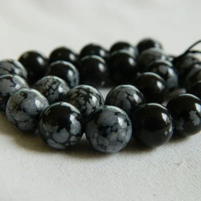 8MM Round Natural Snowflake Obsidian Gemstone Beads - Black & White Snowflake - Thumbnail 4