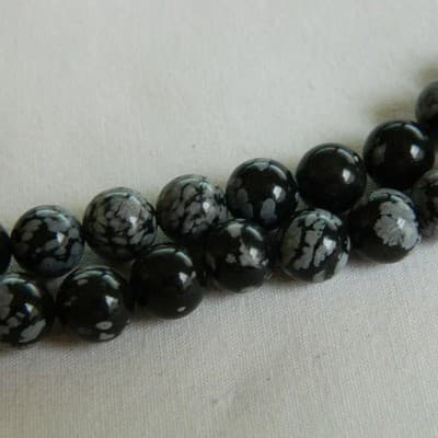 8MM Round Natural Snowflake Obsidian Gemstone Beads - Black & White Snowflake - Thumbnail 2