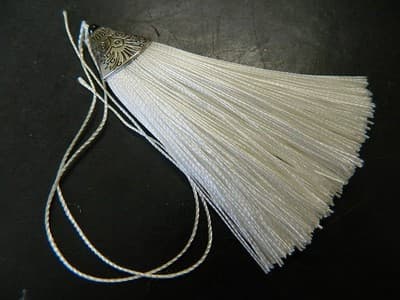 80MM White Polyester Tassels Pendant With Silver Alloy Tibetan Cap Finding - - Image 1