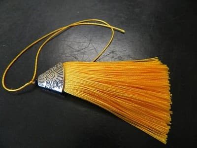 10x 80mm Yellow Polyester Tassels Pendant With Silver Alloy Tibetan Cap Finding - Thumbnail 2