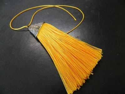 10x 80mm Yellow Polyester Tassels Pendant With Silver Alloy Tibetan Cap Finding - Image 1