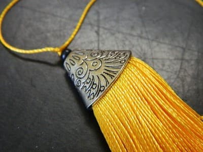 10x 80mm Yellow Polyester Tassels Pendant With Silver Alloy Tibetan Cap Finding - Thumbnail 3