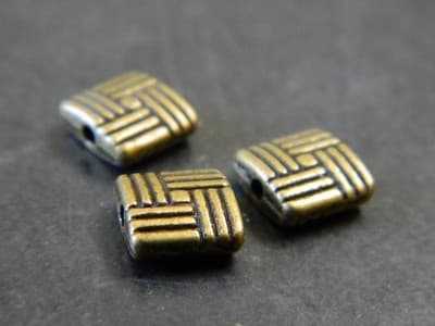 8MM Bronze Flat Square Cross Hatch Line Spacer Beads - Bronze Metal Spacer Bead - Thumbnail 2
