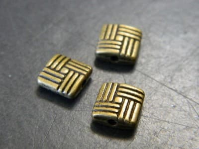8MM Bronze Flat Square Cross Hatch Line Spacer Beads - Bronze Metal Spacer Bead - Thumbnail 3