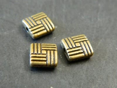 8MM Bronze Flat Square Cross Hatch Line Spacer Beads - Bronze Metal Spacer Bead - Image 1
