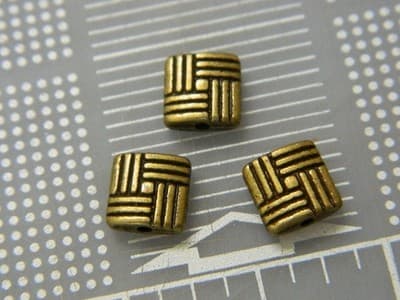 8MM Bronze Flat Square Cross Hatch Line Spacer Beads - Bronze Metal Spacer Bead - Thumbnail 5