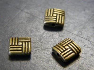 8MM Bronze Flat Square Cross Hatch Line Spacer Beads - Bronze Metal Spacer Bead - Thumbnail 4
