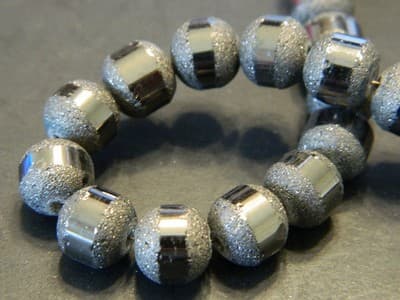 8MM Dark Gray Round Orbits Crystal Beads - Anti-Silver Gunmetal Striped Dark - Thumbnail 2