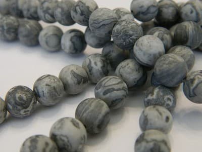 8MM Frosted Gray Natural Netstone Round Gemstone Beads - Gray Frosted Round - Thumbnail 4