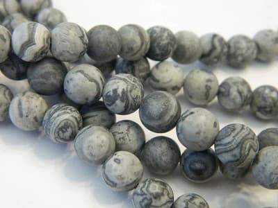 8MM Frosted Gray Natural Netstone Round Gemstone Beads - Gray Frosted Round - Image 1