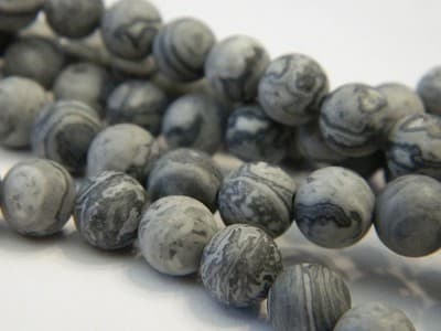 8MM Frosted Gray Natural Netstone Round Gemstone Beads - Gray Frosted Round - Thumbnail 2