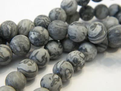 8MM Frosted Gray Natural Netstone Round Gemstone Beads - Gray Frosted Round - Thumbnail 5