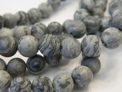 8MM Frosted Gray Natural Netstone Round Gemstone Beads - Gray Frosted Round - Thumbnail 3