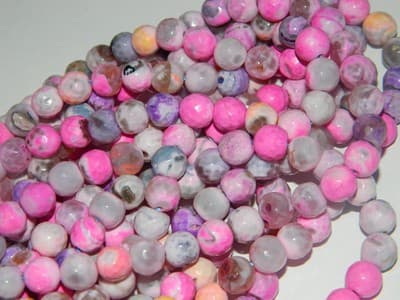 8MM Pink Pearl Fire Agate Faceted Beads - Pink Fire - Thumbnail 4