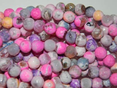 8MM Pink Pearl Fire Agate Faceted Beads - Pink Fire - Image 1