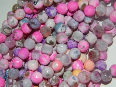 8MM Pink Pearl Fire Agate Faceted Beads - Pink Fire - Thumbnail 2