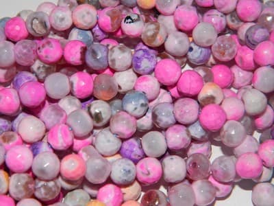 8MM Pink Pearl Fire Agate Faceted Beads - Pink Fire - Thumbnail 3