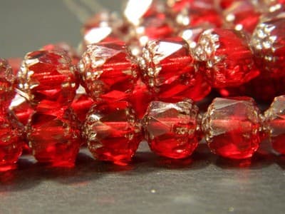 8MM Czech Fire Polished Deep Red Bols Beads-Red, Transparent, Luster - Thumbnail 3