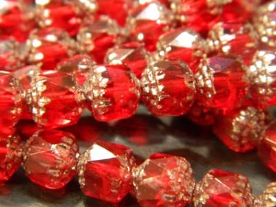 8MM Czech Fire Polished Deep Red Bols Beads-Red, Transparent, Luster - Thumbnail 5